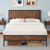 Full Size Brown Platform Bed with Wood Tone Headboard & Footboard, 14 Bar Steel Support, No Box Spring Needed, Quiet Modern Bedroom Frame - 3 of 4