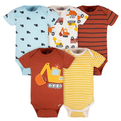 Image of Gerber Baby Boys' 5-Pack Short Sleeve Bodysuits, Transportation Zone, Newborn
