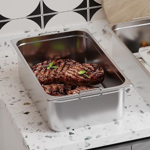 6 Pack Full Size Stainless Steel Hotel Pans,2 Inch Deep 20.9x12.8 Inch Steam Table Food Storage Containers for Buffet,Party, Restaurants with Handles - 1 of 4
