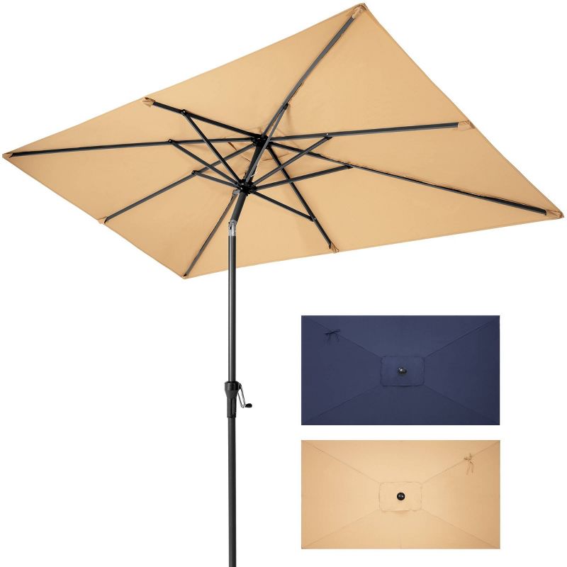 Crestlive Products 5&#39;x9&#39; Rectangular Patio Aluminum Market Umbrella with Crank &#38; Push Button Tilt Tan, 2 of 9