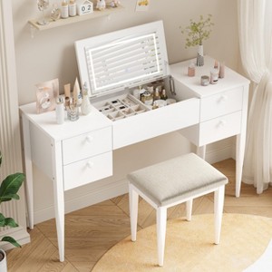 GustoWave Makeup Vanity Desk with Mirror and Lights, 3 in 1 Make Up Vanity Table with Lighted Mirror, 3 Lighting Mode, Flip Top Vanity Set with Stool - 1 of 4