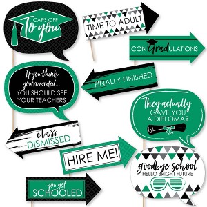 Big Dot of Happiness Funny Green Graduation Party Photo Booth Props Kit - 10 Piece - 1 of 4