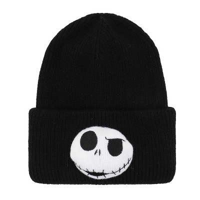 Nightmare Before Christmas 3D Plush Jack Skellington Character Head Black Tall Cuff Beanie