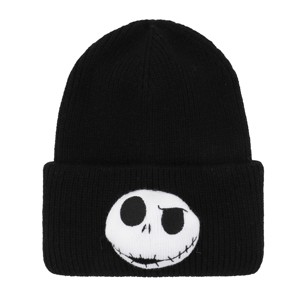 Nightmare Before Christmas 3D Plush Jack Skellington Character Head Black Tall Cuff Beanie - 1 of 4