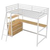 PAGED Full Size Loft Bed Simple Modern Wooden Bed Frame with Desk, Shelves, LED and Guardrail for Bedroom - 3 of 4
