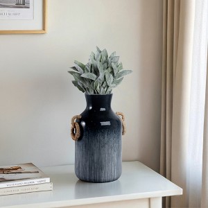 Pottery Vase with Woven Jute Handles - Handmade Clay Decorative Vase for Home, Office & Living Room - Rustic Farmhouse Style Accent Decor - 1 of 4