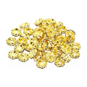 Unique Bargains Rhinestone Small Round Bulk Glass Spacer Beads for Jewelry Making Gold 0.31" 100 Pcs - 1 of 4
