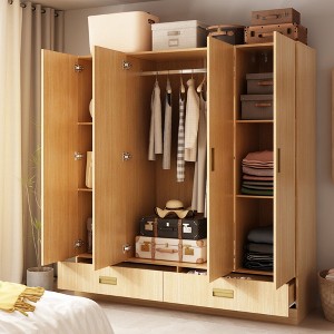 Famapy Beige 4 Door Armoir Wood Color Finish 2 Bottom Drawer Cabinets Stylish Storage - 1 of 4