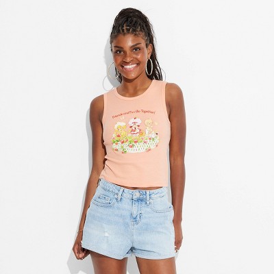 Women's Strawberry Shortcake Graphic Shrunken Tank Top - Orange