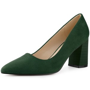 Allegra K Women's Pointy Toe Slip-on Plaid Printed Chunky Heels Pumps - 1 of 4