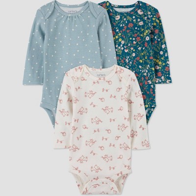 Carter's Baby Girls Floral Printed Long Sleeved Bodysuits, Pack of