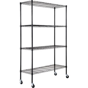 VEVOR Storage Shelving Unit with Wheels, 4-Tier Adjustable, 700 lbs Capacity, Heavy Duty Garage Shelves Metal Organizer Wire Rack, Black - 1 of 4