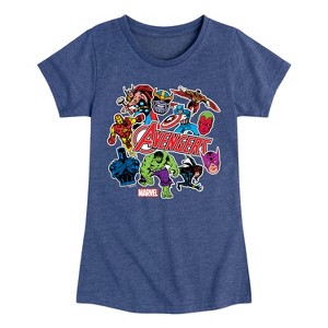 Girls' - Marvel - Avengers Stickers Style Fitted Short Sleeve Graphic T-Shirt - 1 of 4