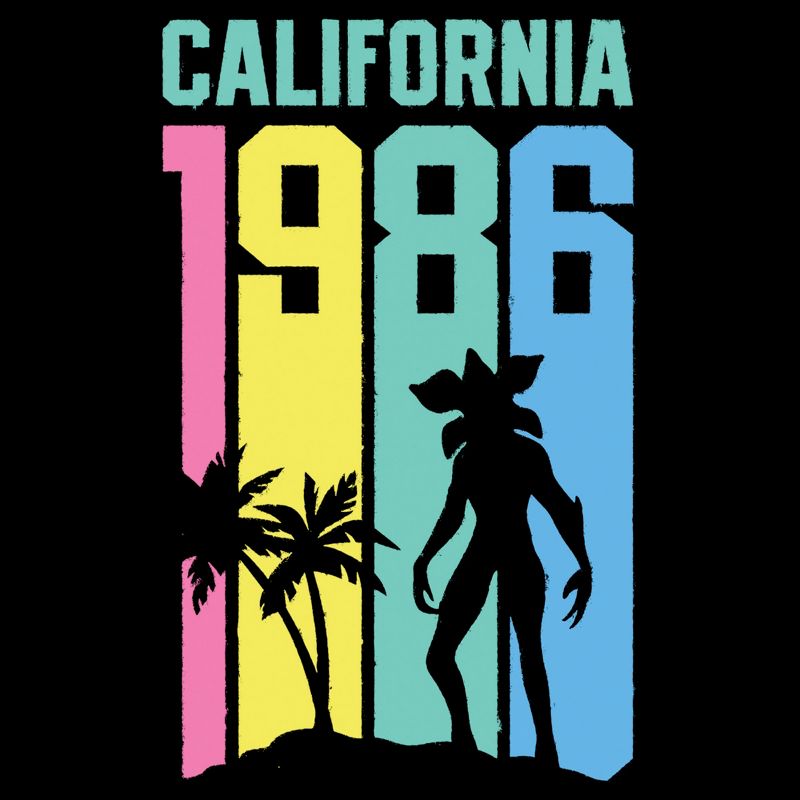 Men's Stranger Things California 1986 Rainbow Stripe Demogorgon T-Shirt, 2 of 6