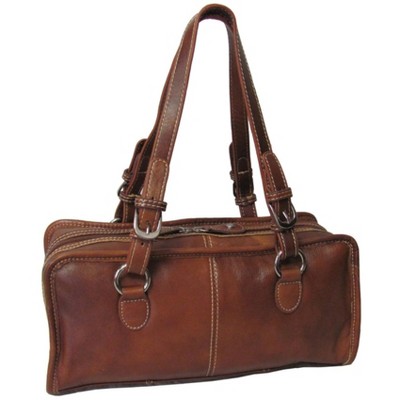 AmeriLeather Belt-Stitched Leather Satchel – Cowhide, Compact Handbag with Card Slots, Stylish Buckle Detail, 13" Tote