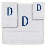 Juvale 3 Piece Letter D Monogrammed Bath Towels Set, White Cotton Bath Towel, Hand Towel, and Washcloth w Blue Embroidered Initial D for Wedding Gift