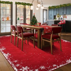 Christmas Snowflake Area Rug, Indoor Floor Carpet Washable with Non Slip Backing, Low Pile Stain Resistant Floor Mat for Living Room, Nursery - 1 of 4