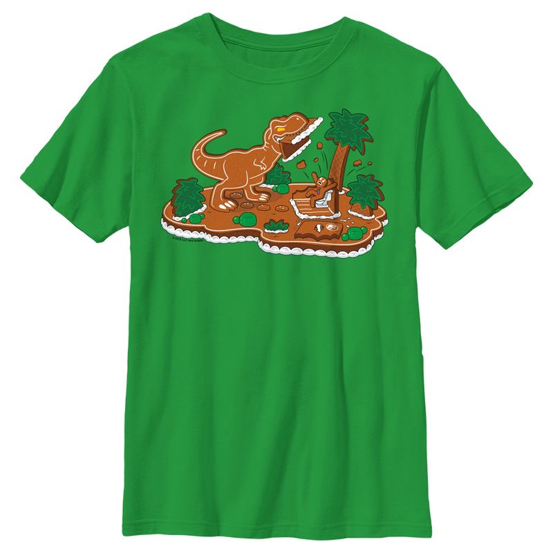 Boy's Jurassic World Gingerbread Dinosaur Island T-Shirt, 1 of 5