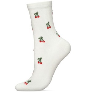 Memoi Women's Cherrybomb Waffle Knit Cotton Blend Anklet Socks Ivory 9-11 - 1 of 4