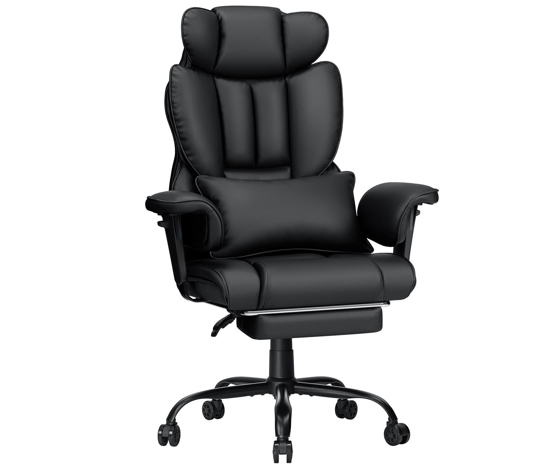 Hoffree Big & Tall Executive Leather Ergonomic Office Chair 450Lbs with 2-Point Massage Lumbar Support & Footrest Black