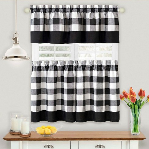 Sweet Home Buffalo Check Gingham Kitchen Curtain Tier Pair, 36x58