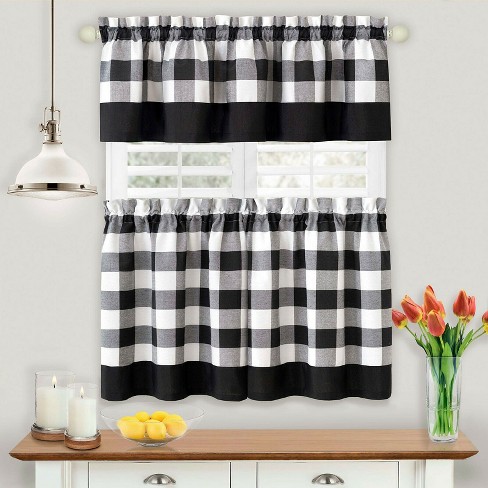 Woven Trends Designer Home Modern Kitchen Curtain Panels, 24L x 29W Inches  Blackout Window Tier Pair Set, Premimum Cotton Blend Buffalo Classic  Country Plaid Gingham Checkered Design, Black 