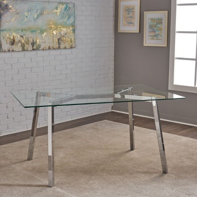 NicBex 59" Modern Rectangle Dining Table,Kitchen Table with Glass Tabletop and Metal Legs for 4 Seaters,Silver