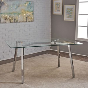 NicBex 59" Modern Rectangle Dining Table,Kitchen Table with Glass Tabletop and Metal Legs for 4 Seaters,Silver - 1 of 4
