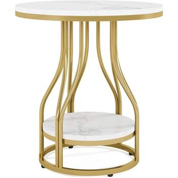 Tribesigns Modern Round Side Table, 2-Tier End Table with Storage for Couch Side, Sofa Side Table with Metal Frame for Living Room