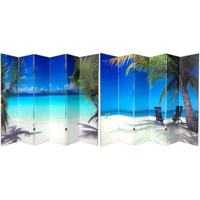 6' Tall Double Sided Beach Canvas Room Divider 6 Panel - Oriental Furniture