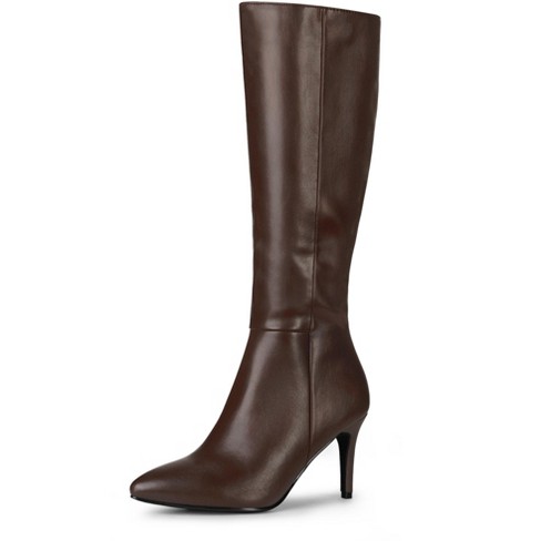 Brown leather stiletto boots best sale