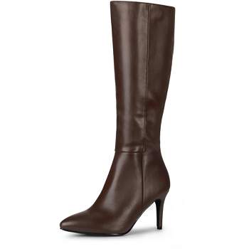 Allegra K Women's Pointed Toe Side Zipper Stiletto Heel Knee High Boots