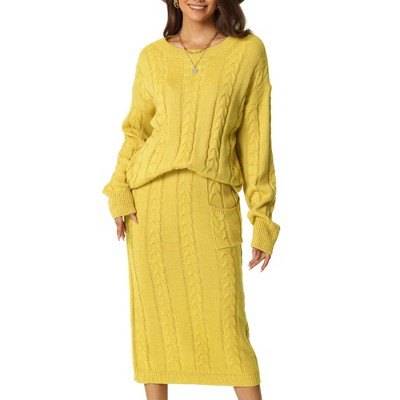 Seta T Womens' Winter Casual Crewneck Sweater Midi Skirts with Pockets Lounge Set Two Pieces