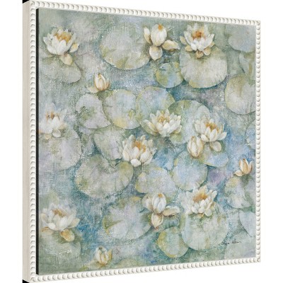 Cheri Blum Water Lilies Botanical Canvas Print with White Frame
