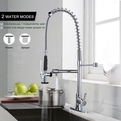 Chrome Commercial Single-Handle Pull Down Sprayer Kitchen Faucet