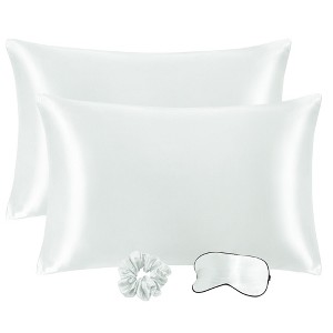 PiccoCasa Machine Washable Satin Zippered Pillowcase with Eye Mask & Scrunchie 2 Pcs - 1 of 4