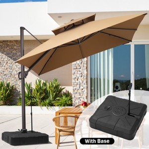 11FT Square Double Top Cantilever Umbrella Outdoor 360° Rotation 6 Heights Adjustable Offset Umbrella with Metal Pole Cantilever with Base - 1 of 4