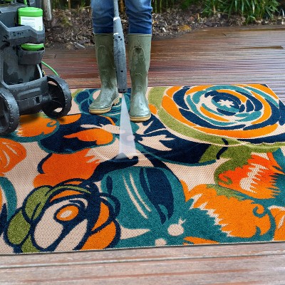 Multi Floral Synthetic 5' x 7' Stain-Resistant Area Rug