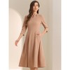 INSPIRE CHIC Women's Elegant Split Neck Side Zipper Pockets 3/4 Sleeve Work A-Line Dress - 2 of 4