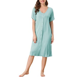 cheibear Women's Nightgown Button Down Short Sleeve Soft Modal Loose Pajama Sleepshirt - 1 of 4