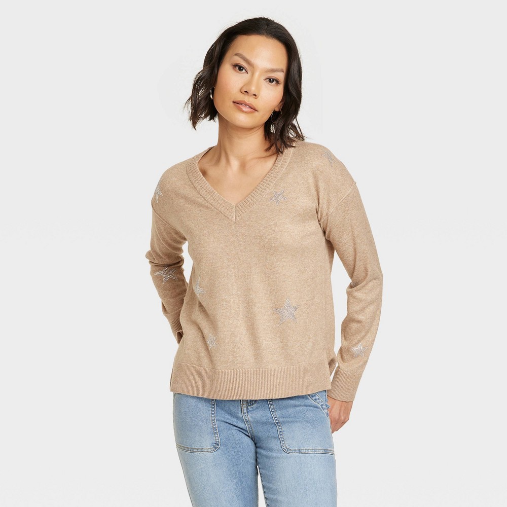 Women's V-Neck Pullover Sweater - Knox Rose™ Tan M, Case Pack of 6.