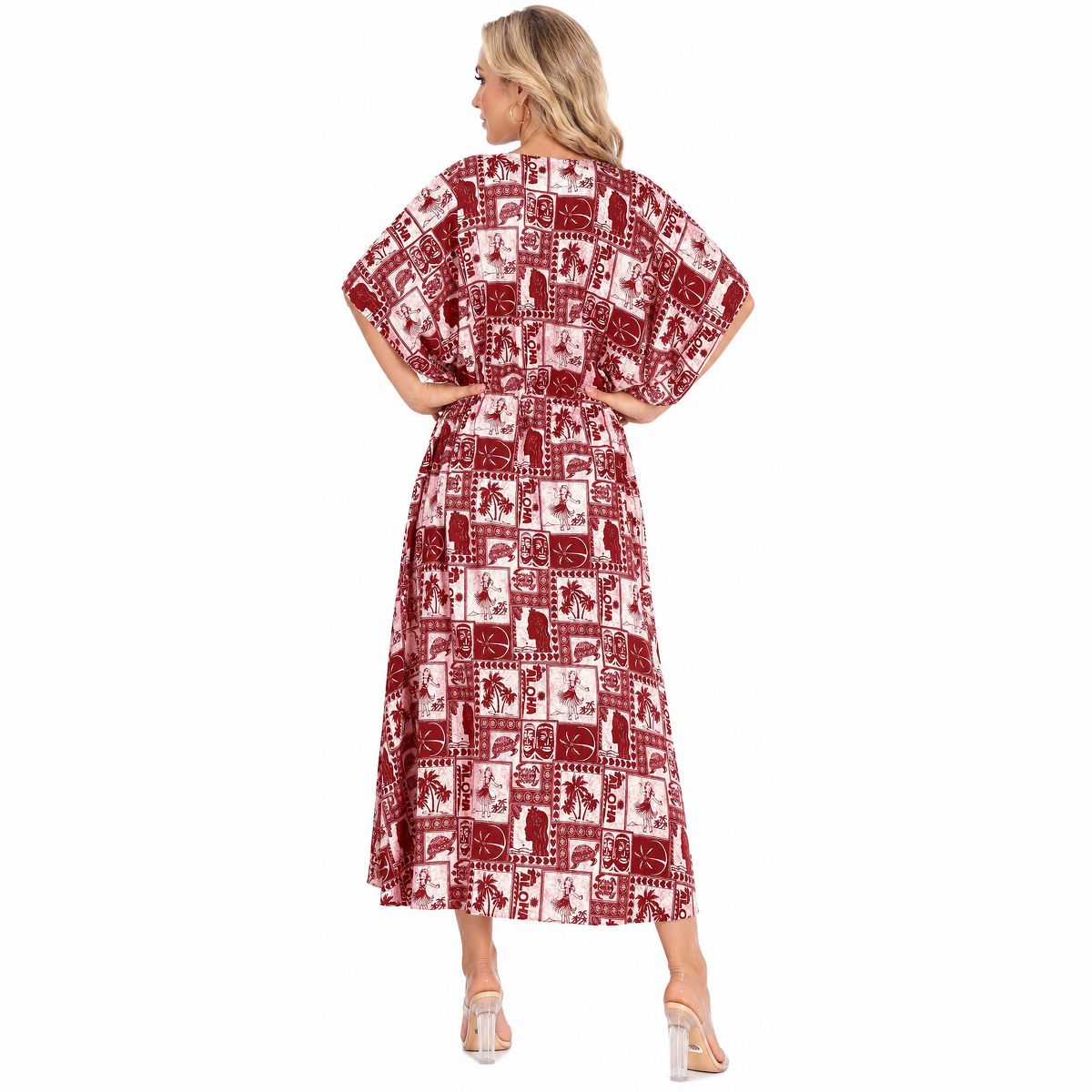 LA LEELA Summer Rayon Blend Women Vacation Caftan Maxi Dress Holiday Resortwear Cruise Pregnancy Wear Comfortable Outfit 2X-3X Red Turtle - thumbnail 2