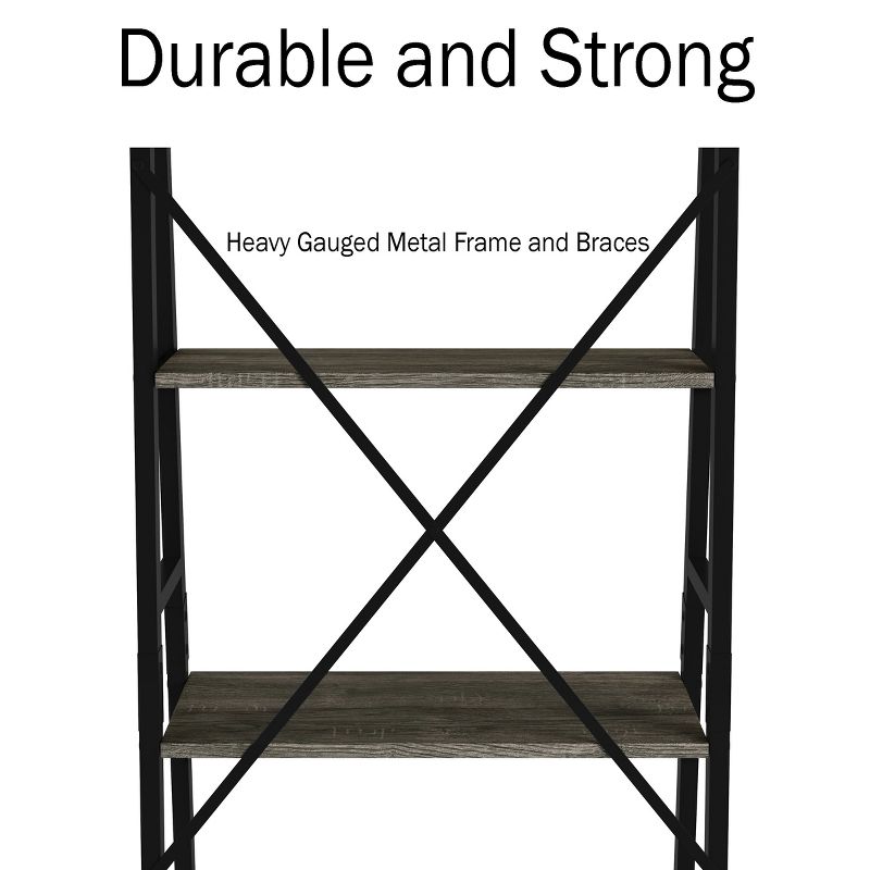 Lavish Home 4-Tier Ladder Bookshelf – Freestanding Industrial Style Wooden Shelving, Gray/Black, 3 of 9