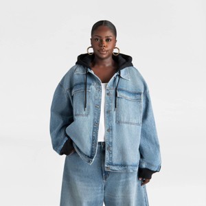 KBB by KAHLANA Women's 'The Denim and Fleece Hoodie' - Medium Wash - 1 of 3