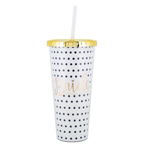 Bride White Black Polka Dot 24 ounce Acrylic Straw Tumbler with Gold Tone Lid - 1 of 4