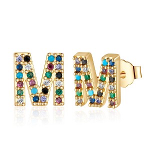 Turandoss 18K Gold Initial Stud Earrings for Women Girls - S925 Sterling Silver Post Diamond Flat Back Earring Hypoallergenic, Christmas Gifts for Her - 1 of 4