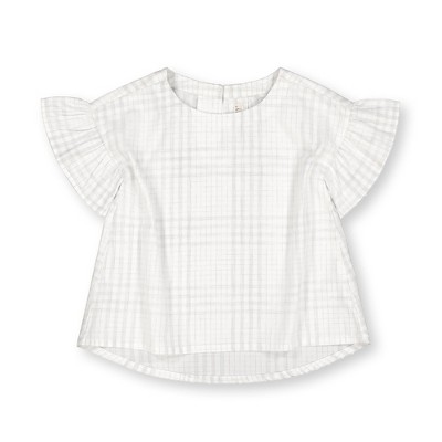 Hope & Henry Girls' Short Ruffle Sleeve Top (Soft White Pencil Sketch Plaid, 3-6 Months)
