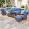 POCASSY 6" Thick Cushion Patio Furniture Set, Brown Wicker Outdoor Conversation Set with Swivel Chairs Tempered Glass Top Coffee Table and Ottoman - 4 of 4