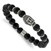 Chisel Stainless Steel Antiqued and Polished Buddha 8mm Black Agate Beaded Stretch Bracelet - 2 of 2