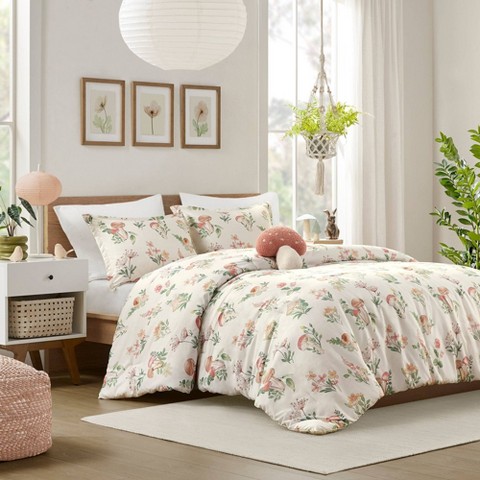 Intelligent Design Full/Queen Mina Mushroom Garden Comforter Set: Hypoallergenic Floral Bedding for Teens & All Ages